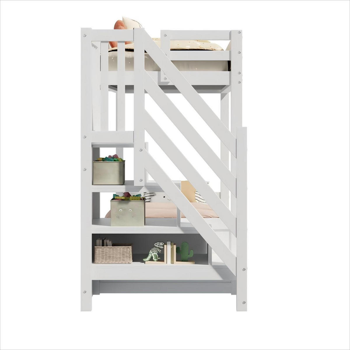 KINDERBETT Etagenbett 90x200 Treppe Schubladen Weiß - Weiß, Holz - FLIEKS