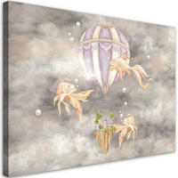 WANDBILD heißluftballon fliegendes haus und fisch - Silberfarben, Textil (60/40cm) - Feeby