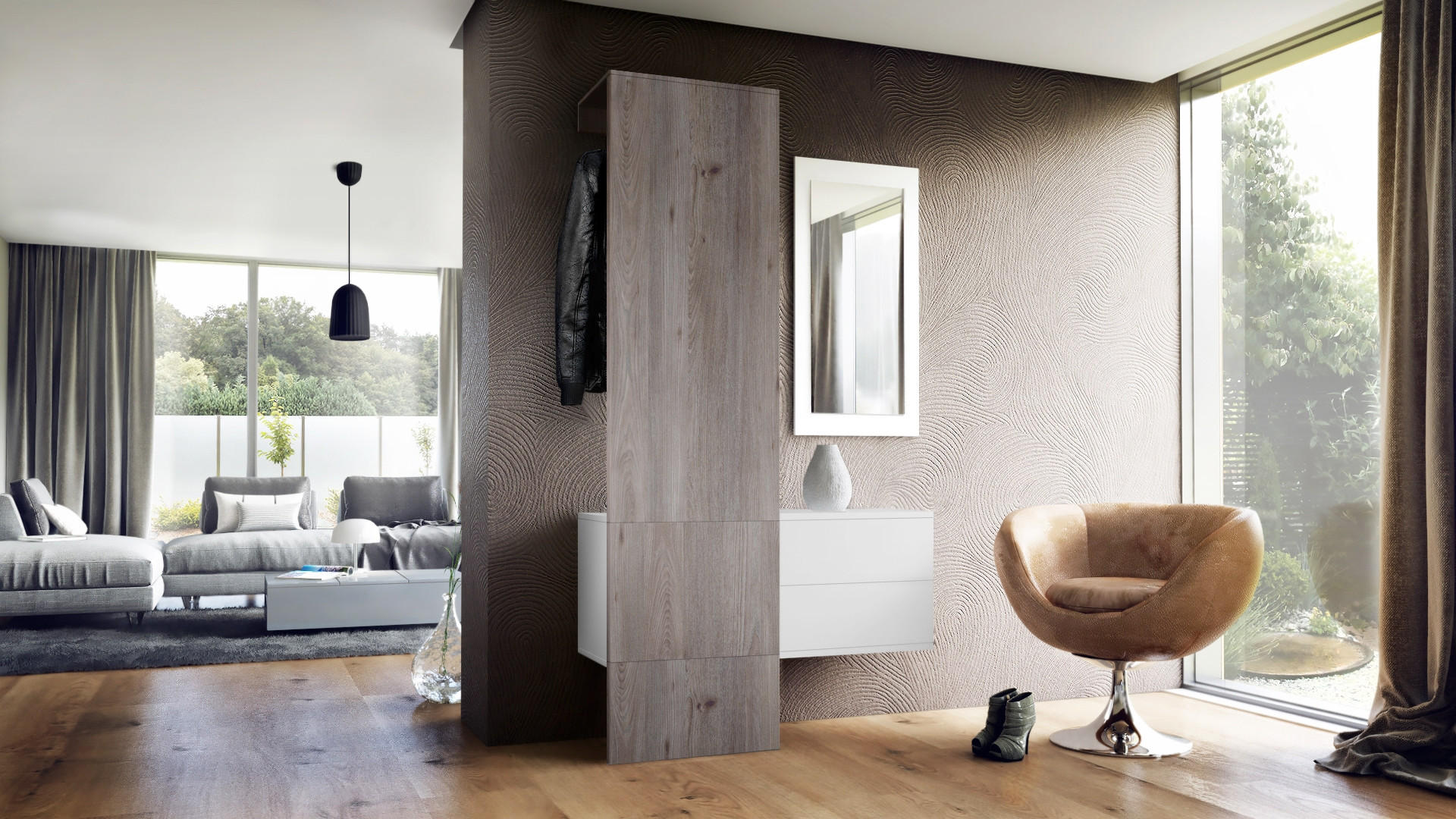 GARDEROBE Carlton Paneel in Eiche Nordic - Silbereichenfarben, Holzwerkstoff (105/193/35cm) - Vladon