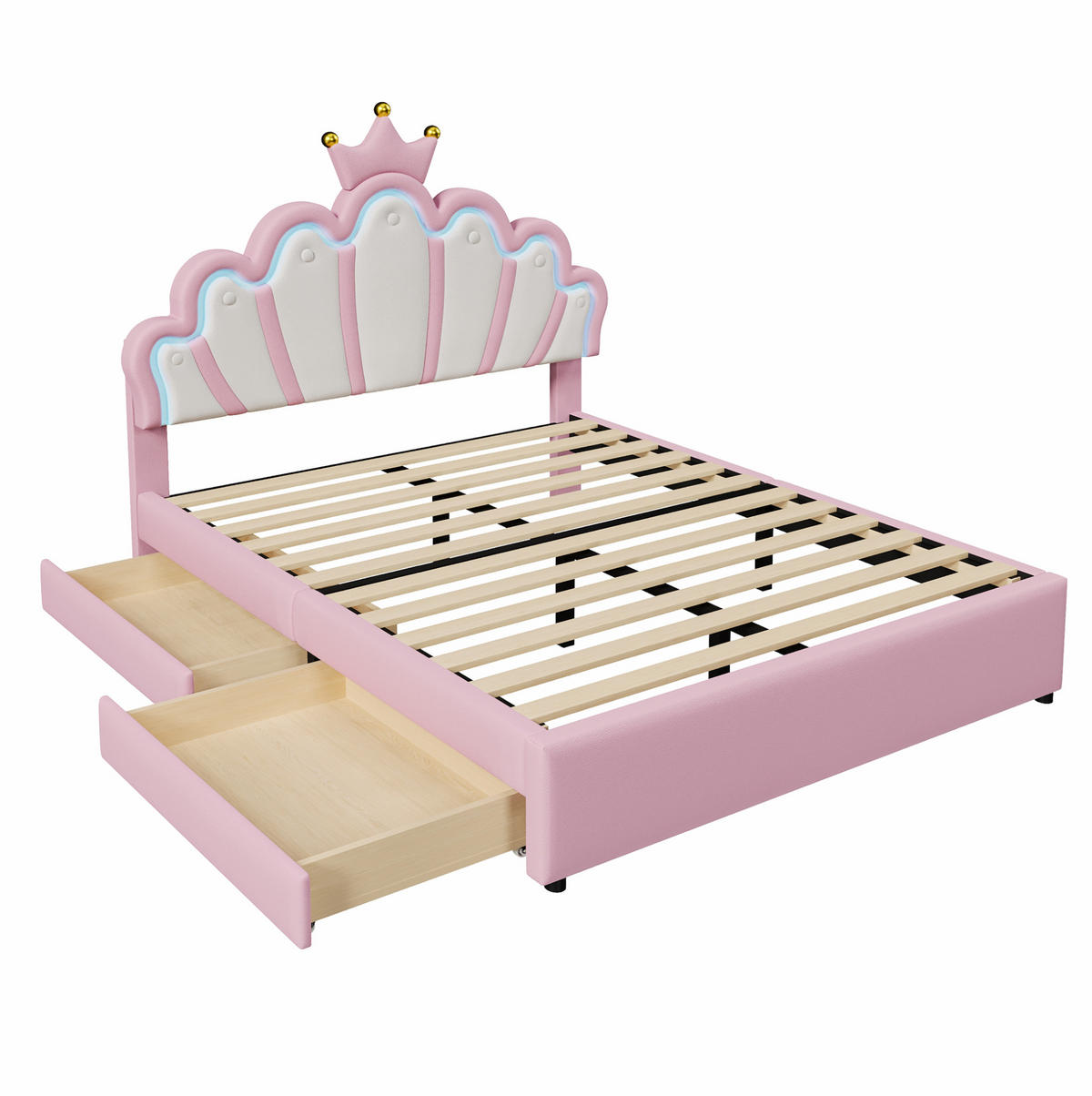 POLSTERBETT mit 2 Schubladen und Lichtleiste 140x200 cm PU Rosa - Pink, Holz (140/200cm) - Meubliv