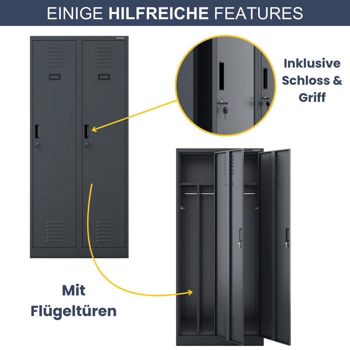 UMKLEIDESCHRANK Spind WIEN 2 Abteile 180x80x50cm Anthrazit - Anthrazit, Metall (80/180/50cm) - DELUKE