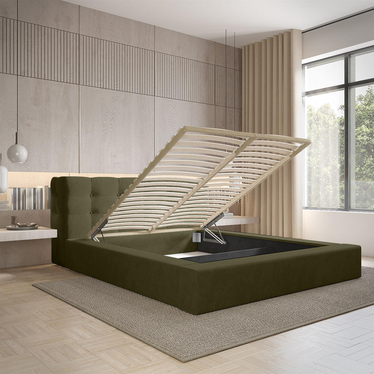 POLSTERBETT Antonio Stoff Ditra - Grün, Holzwerkstoff/Textil (160/200cm) - Fun Möbel