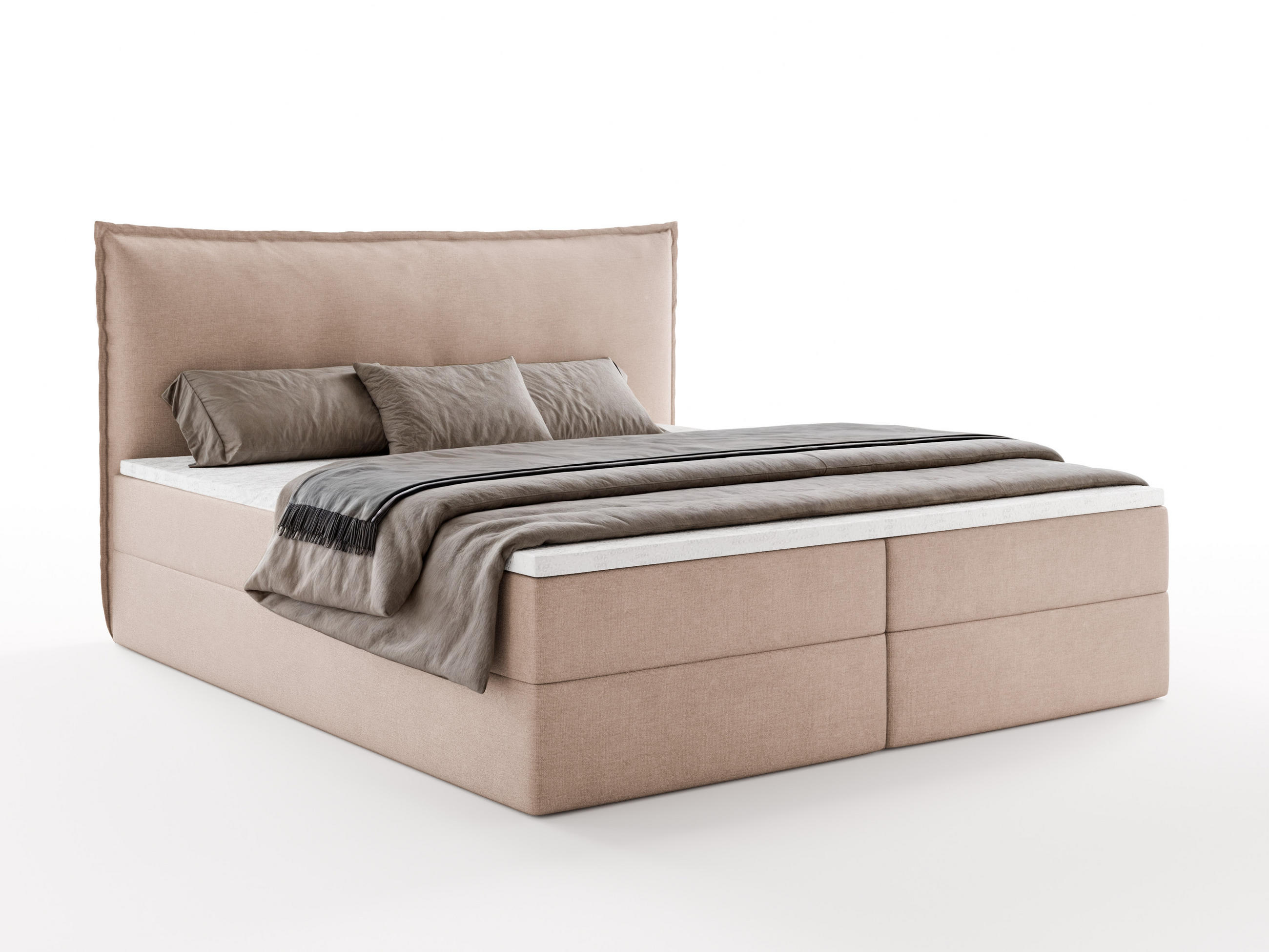 BOXBETT ARENO 140x200 cm Komplett-Set mit Bettkasten, Bonell-Matratze H3 und Topper - Hellbraun - Hellbraun, Textil (140/200cm) - Luxkor24
