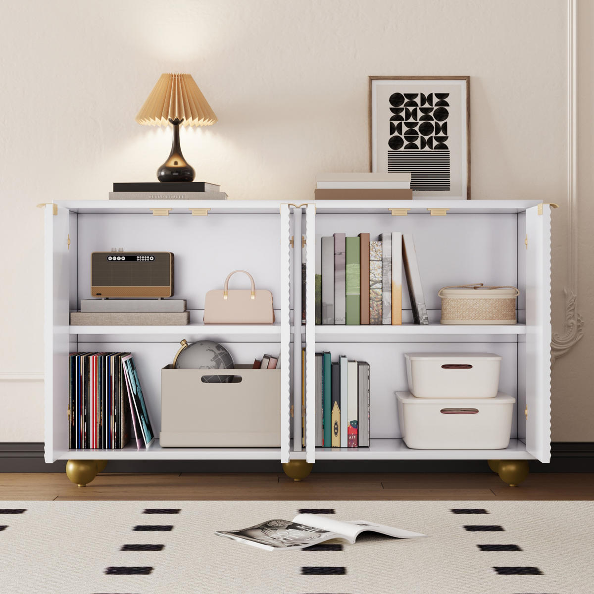 SIDEBOARD 4 Türen verstellbar Metallbeine - Weiß, Holz (120/71.5/35cm) - LEBENLANG