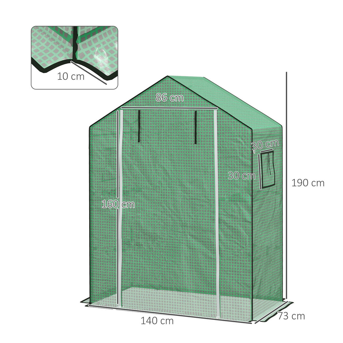 ERSATZFOLIE PE-Folie Ersatzabdeckung mit UV-Schutz, Rolltür, Seitenfenster, Grün - Grün, Kunststoff (73/190/140cm) - Outsunny