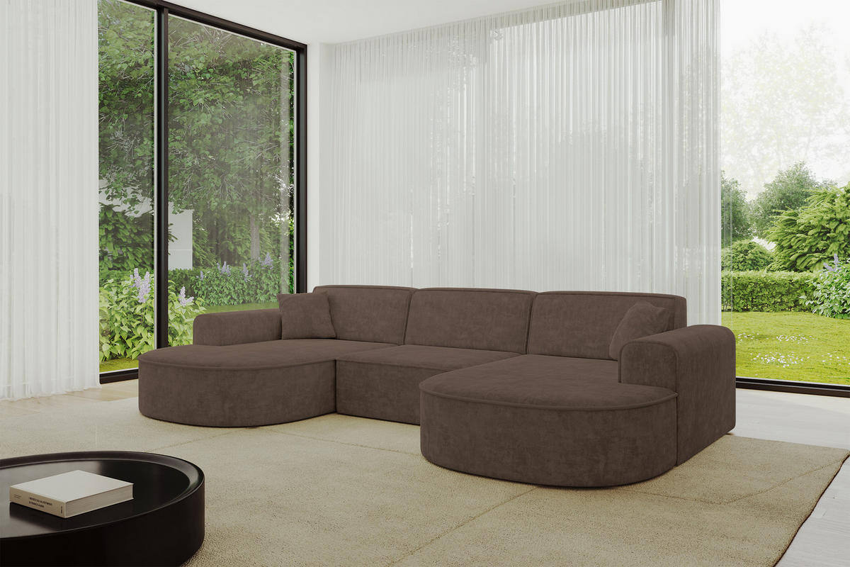 WOHNLANDSCHAFT MARI-U1 - 303x171x79 cm Braun Velours - Schwarz/Braun, Holzwerkstoff/Kunststoff (303/79/171cm) - ALTDECOR
