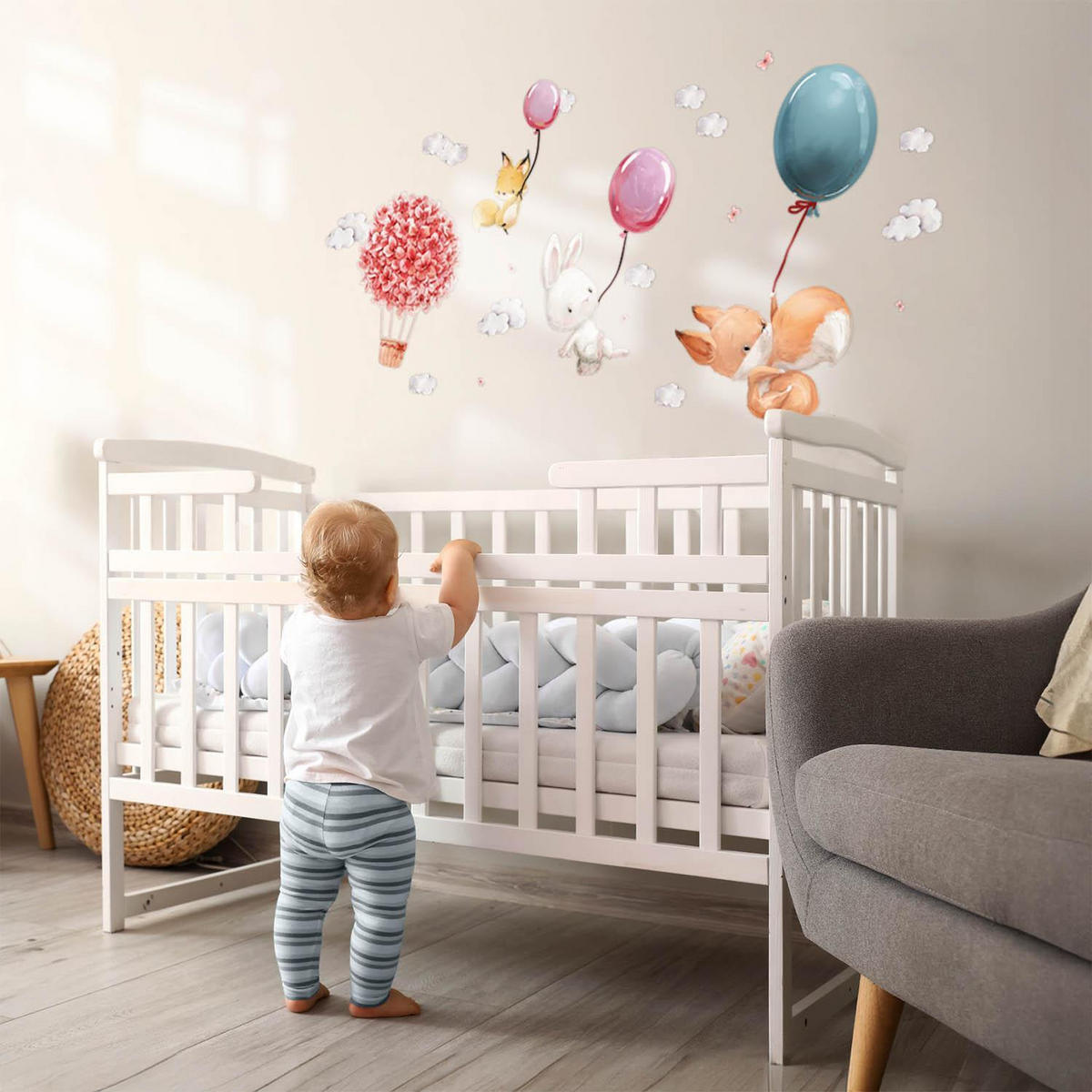 WANDAUFKLEBER 80x102cm - Tiere mit Luftballons - Multicolor, Kunststoff (80/102/0.1cm) - Wallfluent