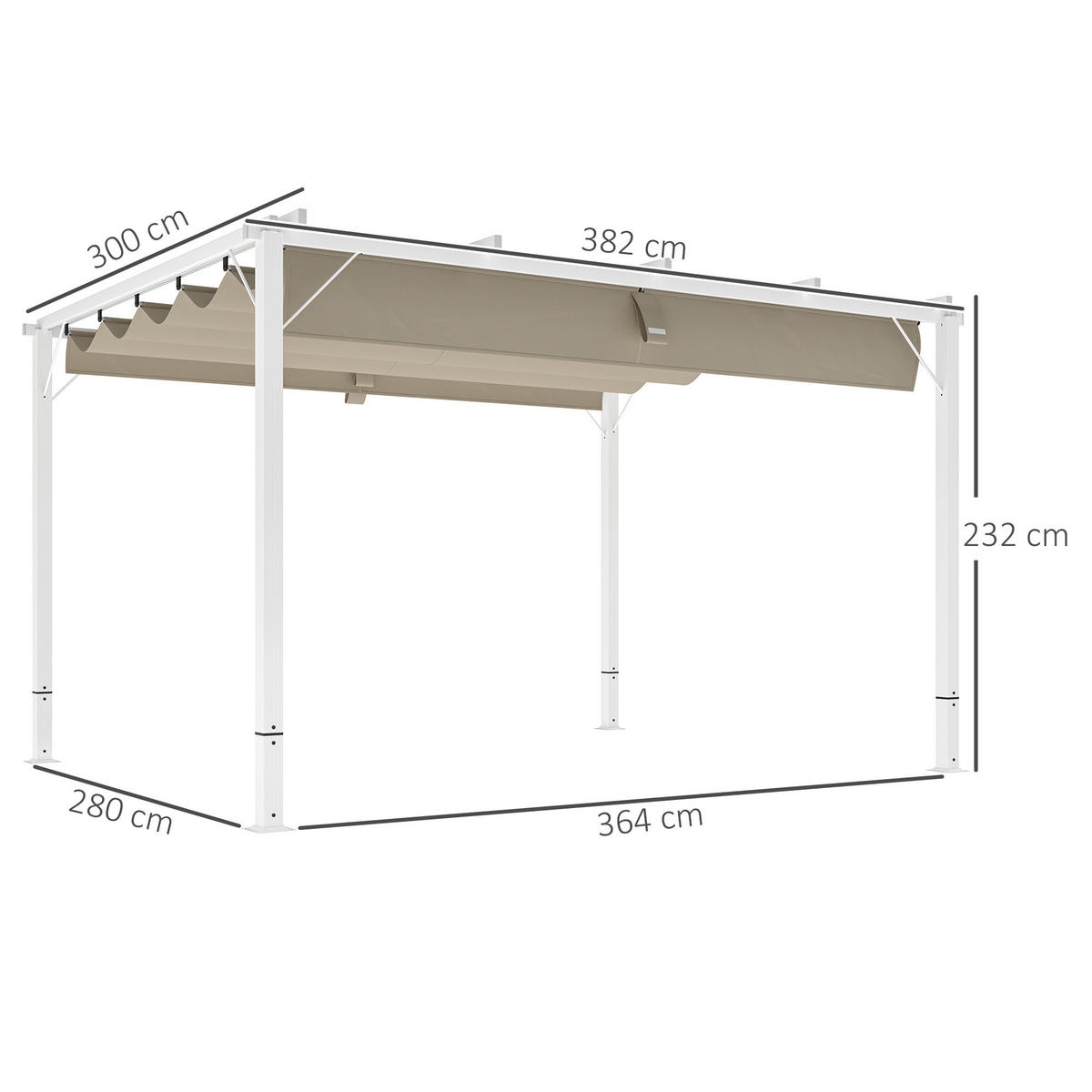 PERGOLA DE-12643 382/300/232 cm ausziehbar UPF30+ mit Magnet Weiß - Weiß, Metall (300/232/382cm) - ComfortXL