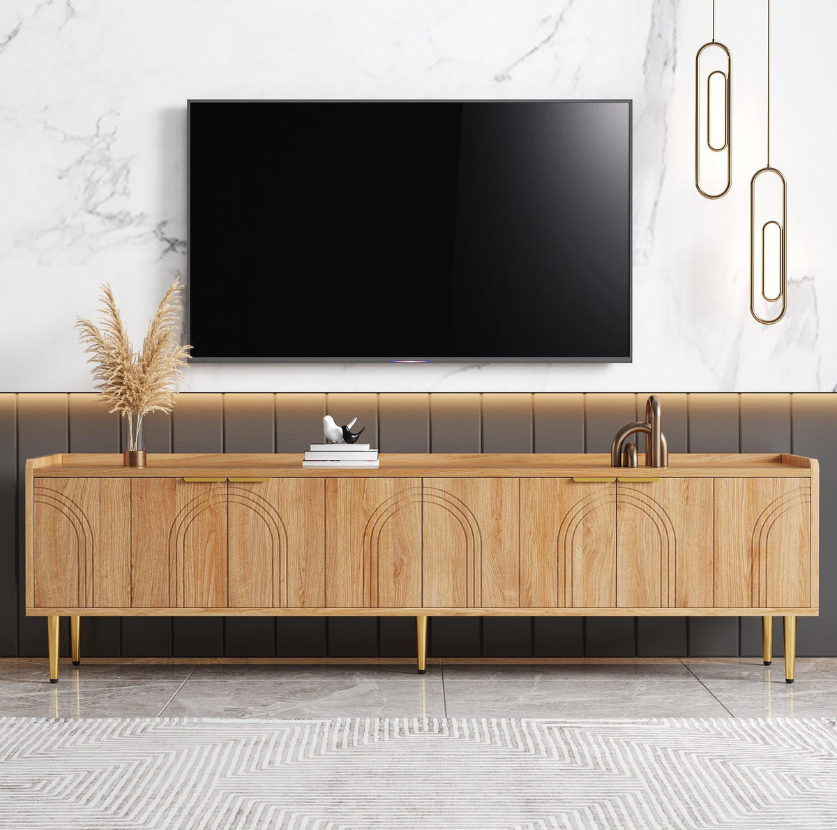 TV stolek 170/35/47,5 cm přírodní z MDF s úložným prostorem a vedením kabelů - přírodní, kompozitní dřevo (170/47.5/35cm) - OKWISH