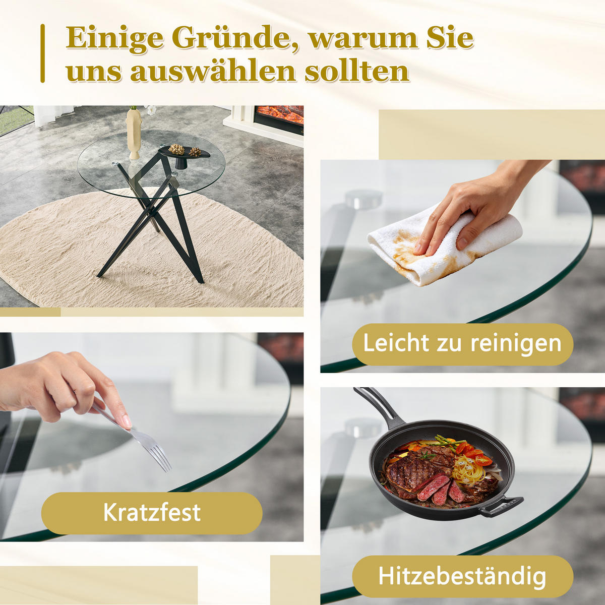 BEISTELLTISCH Rund 85 cm mit Glasplatte DE-40043 Silber - Schwarz, Metall (85/85/75.7cm) - ComfortXL