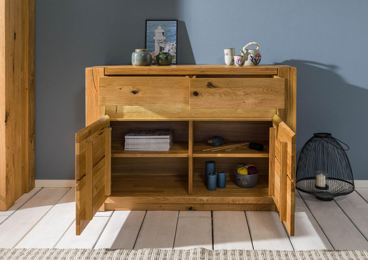 SIDEBOARD Wildeiche 123x40x85 natur geölt KENT #130 - Braun, Holz (123/85/40cm) - Massivmoebel24