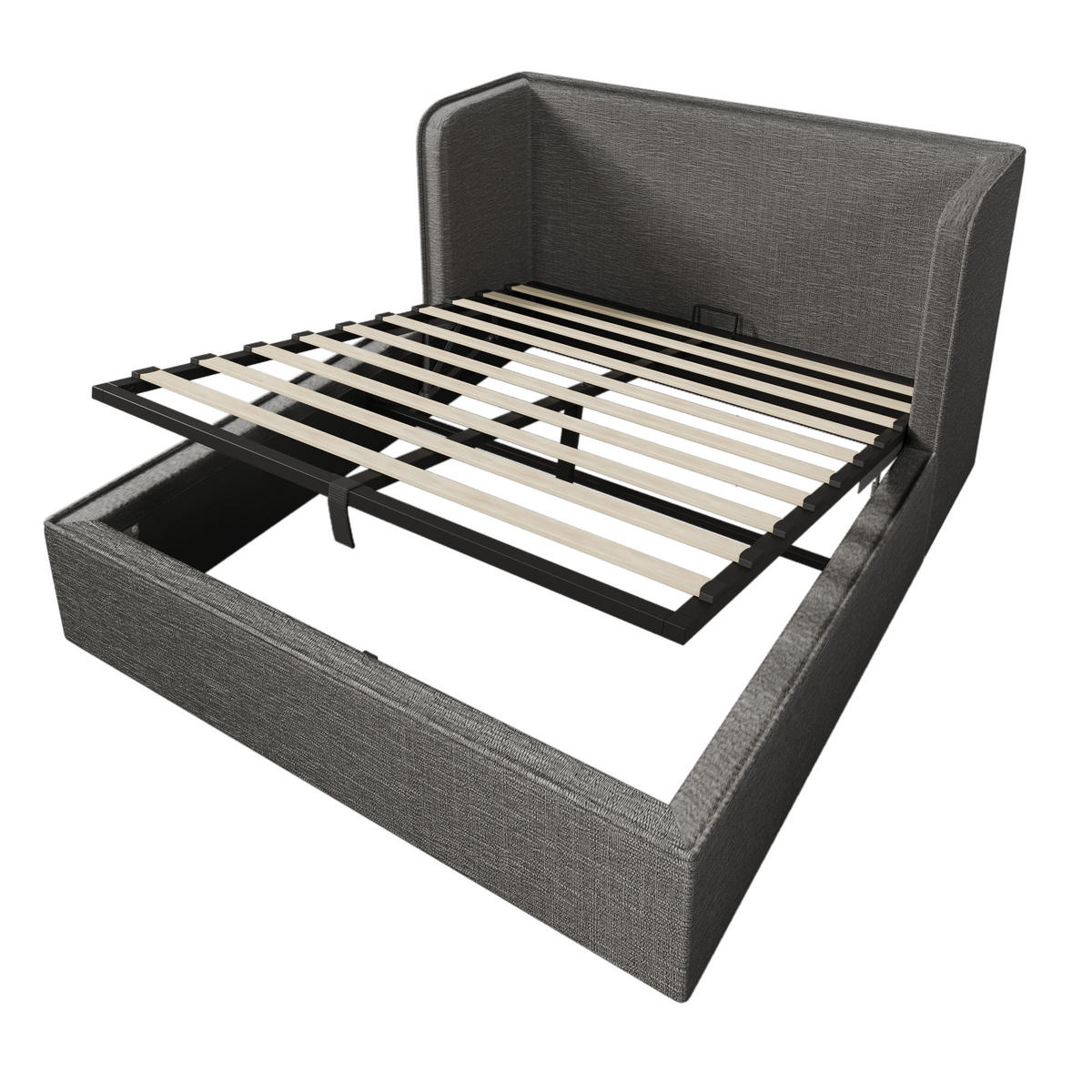 POLSTERBETT 160x200cm Doppelbett Hydraulik-Stauraum Leinen Bezug Grau - Grau, Holz - FLIEKS