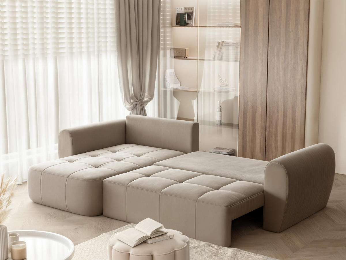 ECKSOFA RAVEN mit Schlaffunktion und Bettkasten Grau-Beige - Greige, Holzwerkstoff/Kunststoff (250/160cm) - Idohome
