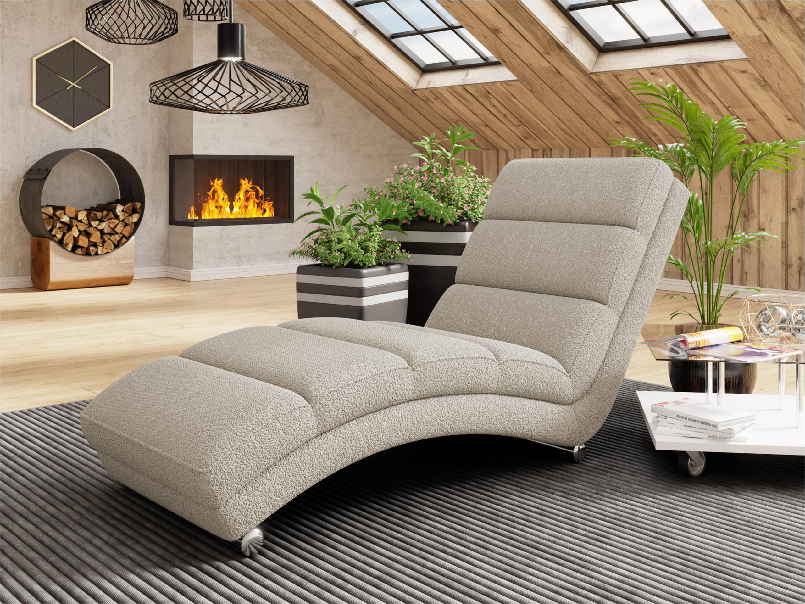 RELAXLIEGE Holiday Premium - Sandfarben/Chromfarben, Holz/Textil (62/84/180cm) - MIRJAN24