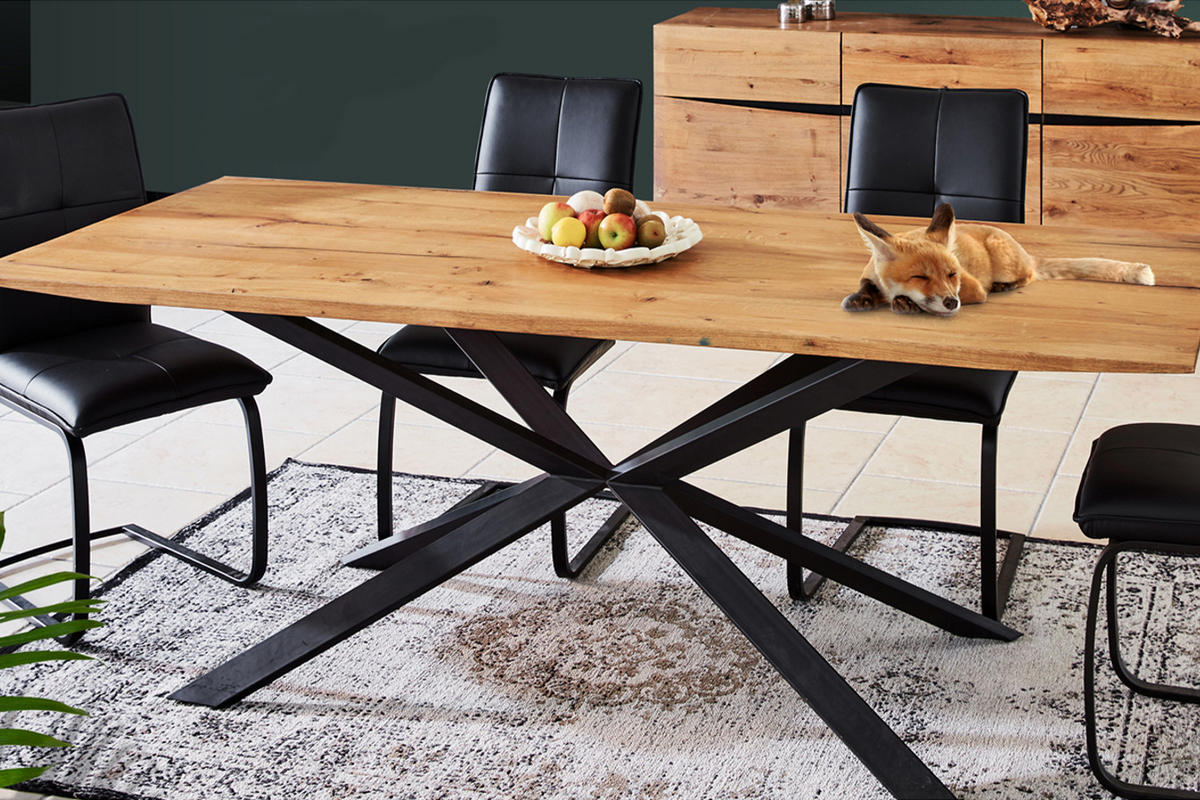 ESSTISCH YOSHA Holz - Schwarz/Naturfarben, Holz (220/95/76cm) - KAWOLA