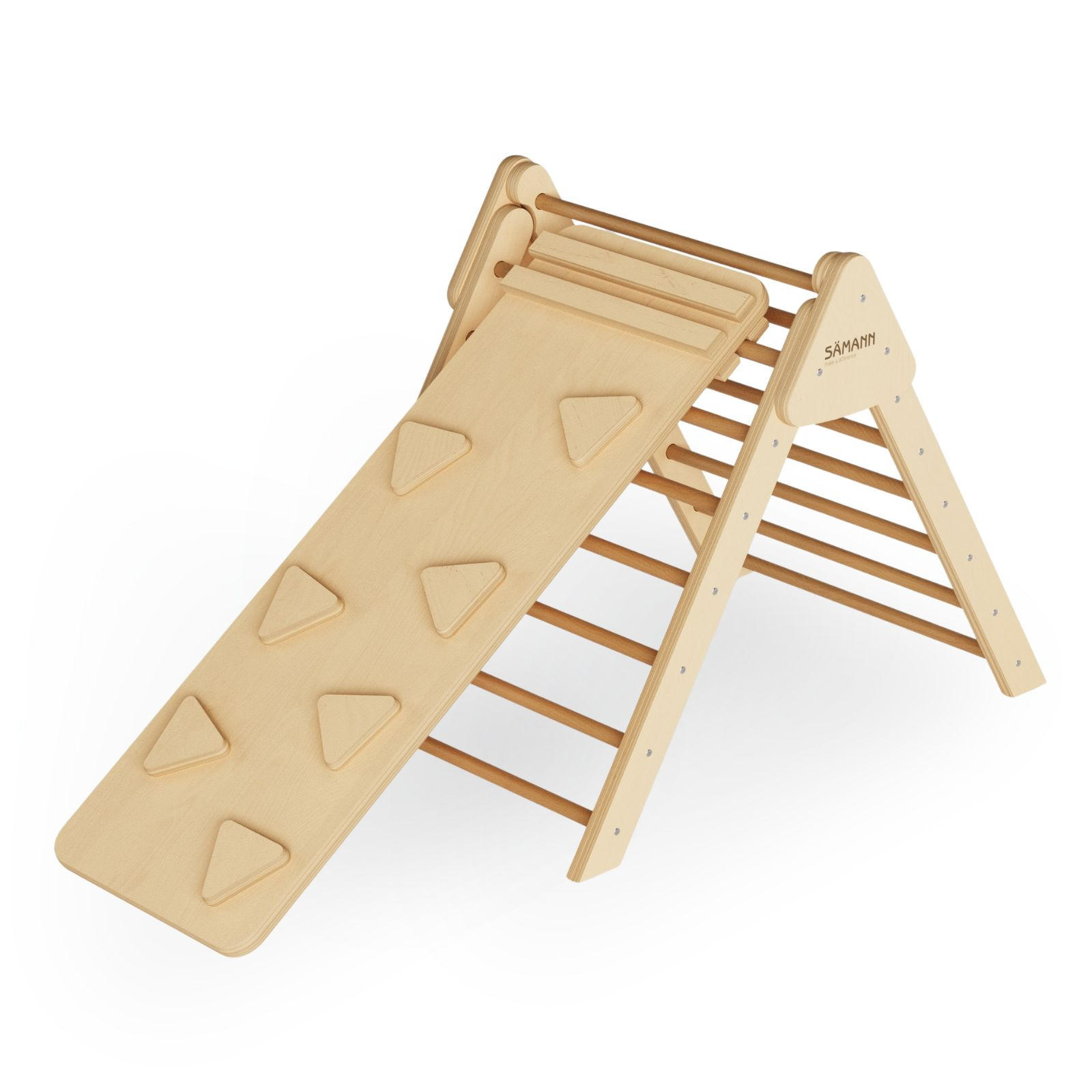KLETTERDREIECK Pikler 2 in 1 Set mit Rutsche, faltbar & höhenverstellbar - Naturfarben, Holz (73/74/93cm) - Sämann – make a difference.