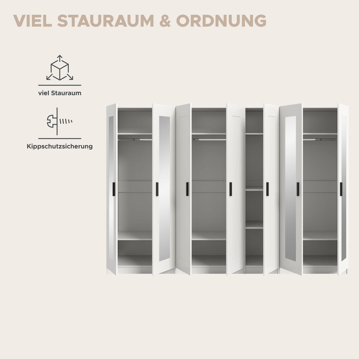 KLEIDERSCHRANKKOMBINATION VISBY (B/H/T: ca. 280/194/56 cm) in weiß/weiß - Weiß, Holzwerkstoff (280/194/56cm)