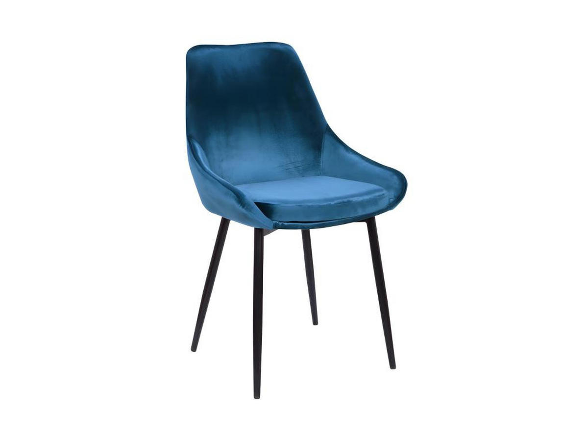 STUHL 2er-Set - Samt & Schwarzes Metall - Dunkelblau - MASURIE - Blau, Textil (56/85.5/49cm) - Vente-Unique
