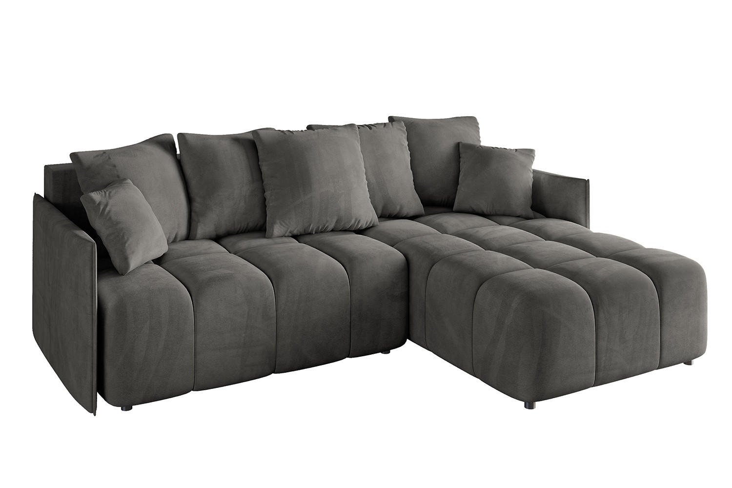 ECKSOFA Ottomane rechts LONLI-L 251x189x68 Anthrazit Velours - Anthrazit, Holzwerkstoff/Kunststoff (189/251cm) - ALTDECOR