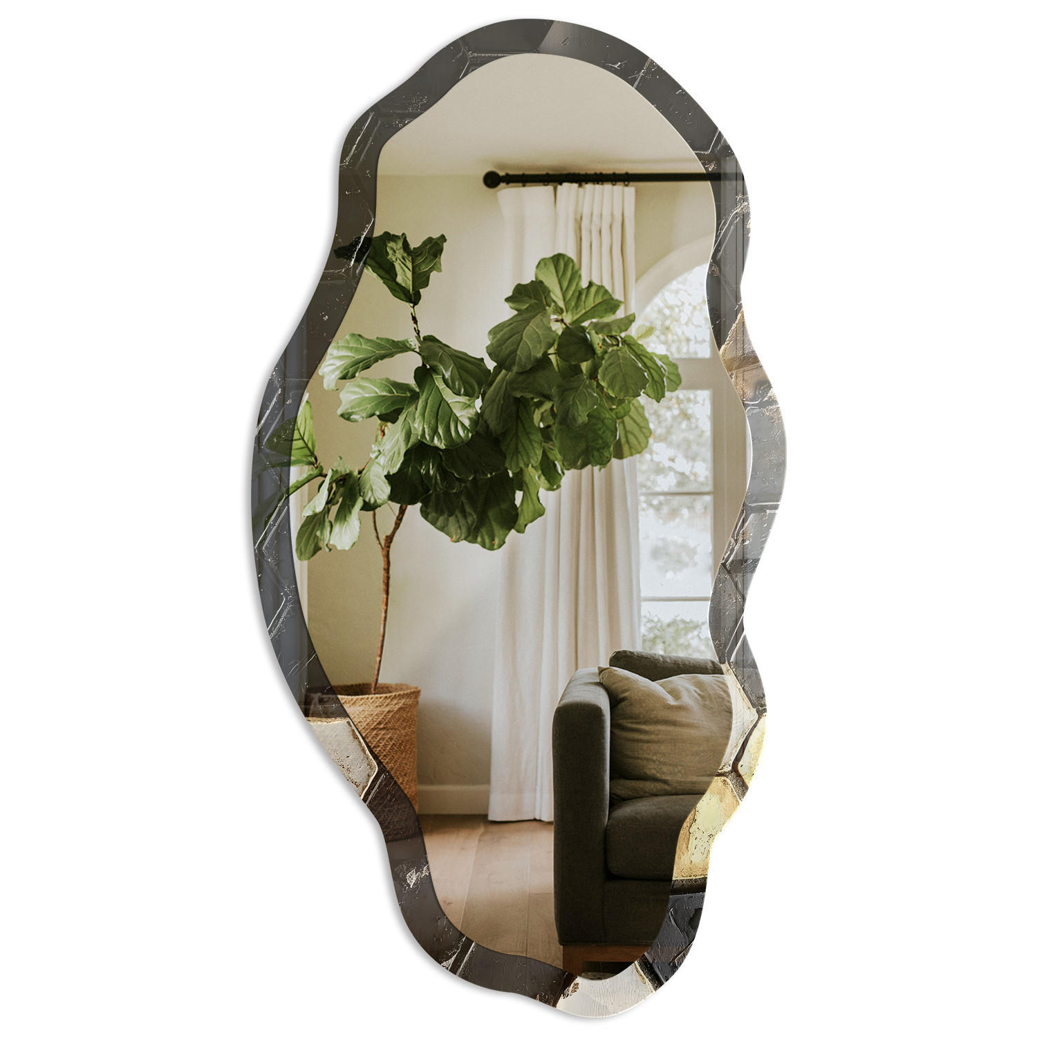 SPIEGEL 90x45 cm asymmetrisch mit Druck - Geometrische Fliesen - Transparent, Glas (45/90/0.4cm) - TULUP