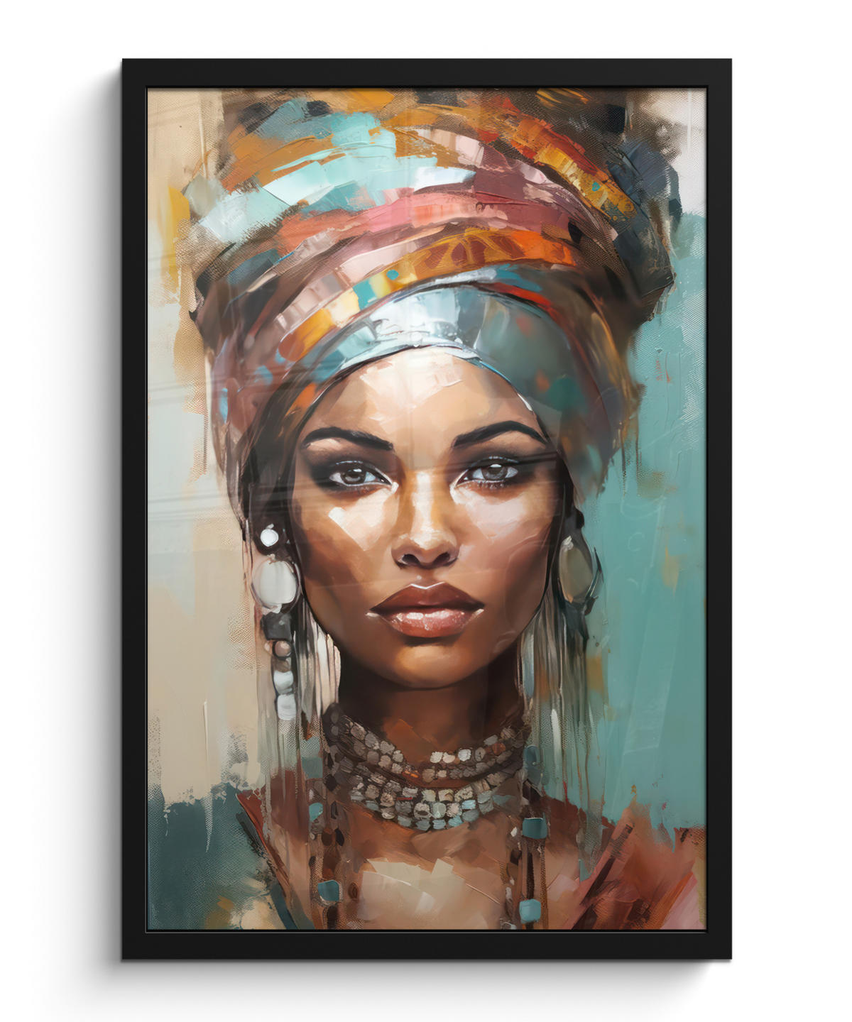 GERAHMTES BILD Frau - Kunst - Schmuck - Porträt 40x60 cm - Blaugrau, Papier (40/60cm) - MuchoWow