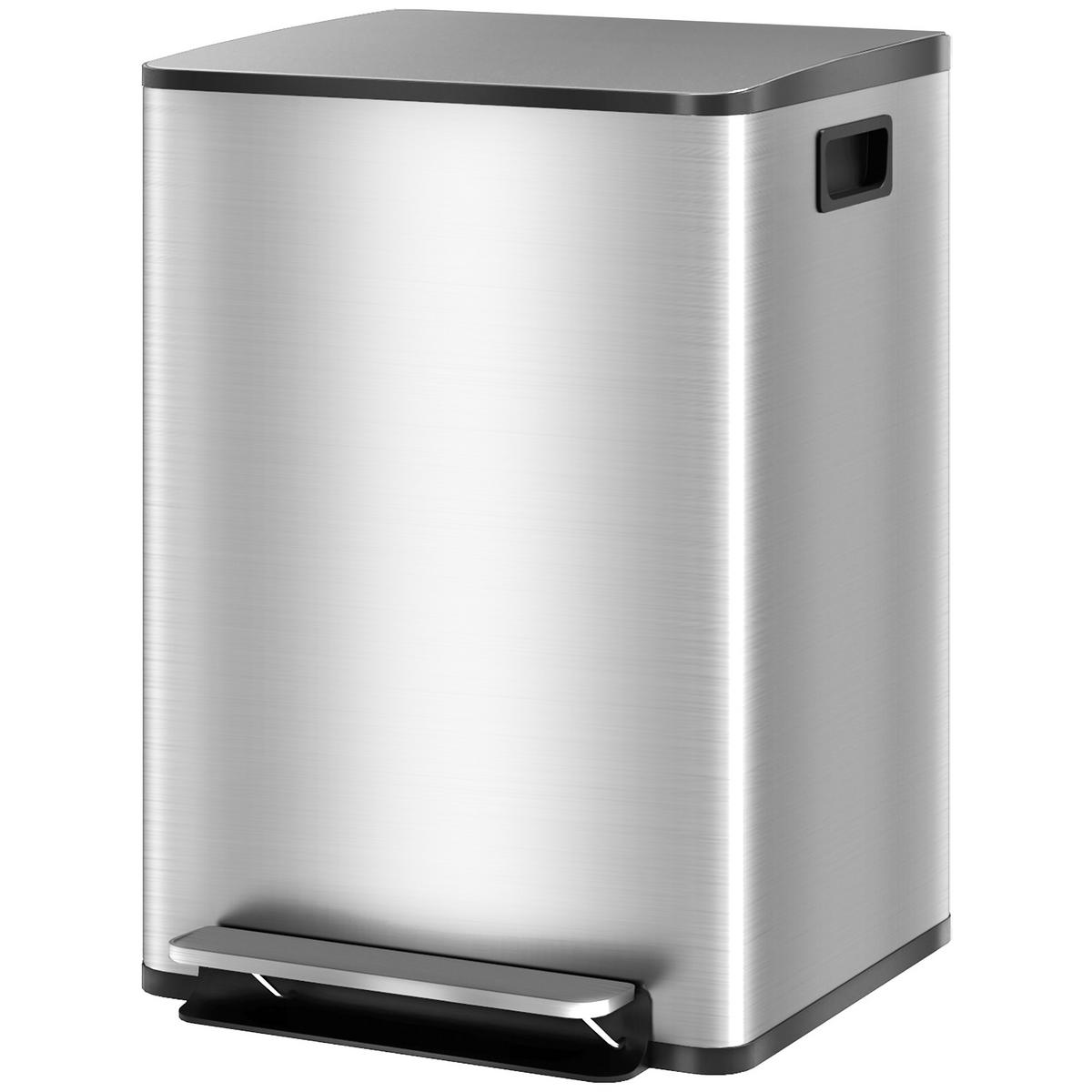 MÜLLTRENNSYSTEM Silber Edelstahl Soft-Close Pedal 2x20L - Silberfarben, Metall (41.8/58/36.7cm) - PANGIVO