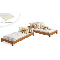 STAPELBETTEN 2-er Set Sendi 200x80 in Teak mit 2 Matratzen & 2 Lattenrosten - Braun, Holzwerkstoff - LUKDOM