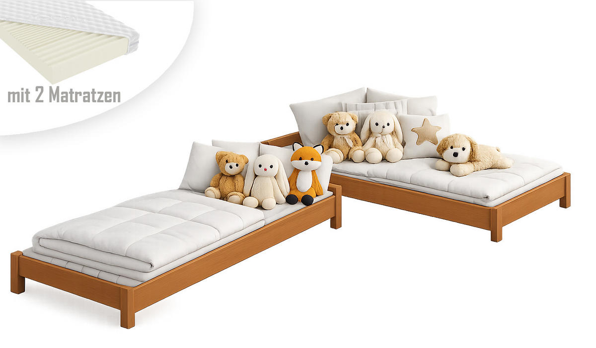 STAPELBETTEN 2-er Set Sendi 200x90 teak mit Matratzen - Braun, Holzwerkstoff - LUKDOM