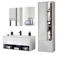 BADMÖBEL Set in weiß Hochglanz und grau mit Waschbecken und LED Beleuchtung 155 x 190 cm Glide - Weiß Hochglanz/Grau, Glas/Holzwerkstoff (155/190/47cm) - Furn.Design