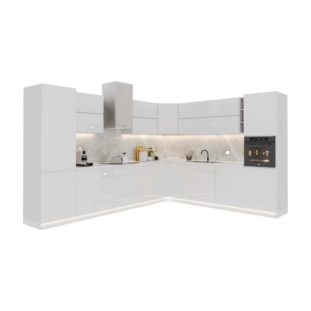 ECKKÜCHE - 340x270 cm Glanzia – KU-S19 – Weiß Hochglanz - Weiß Hochglanz, Holzwerkstoff (340/212/270cm) - hi-markt