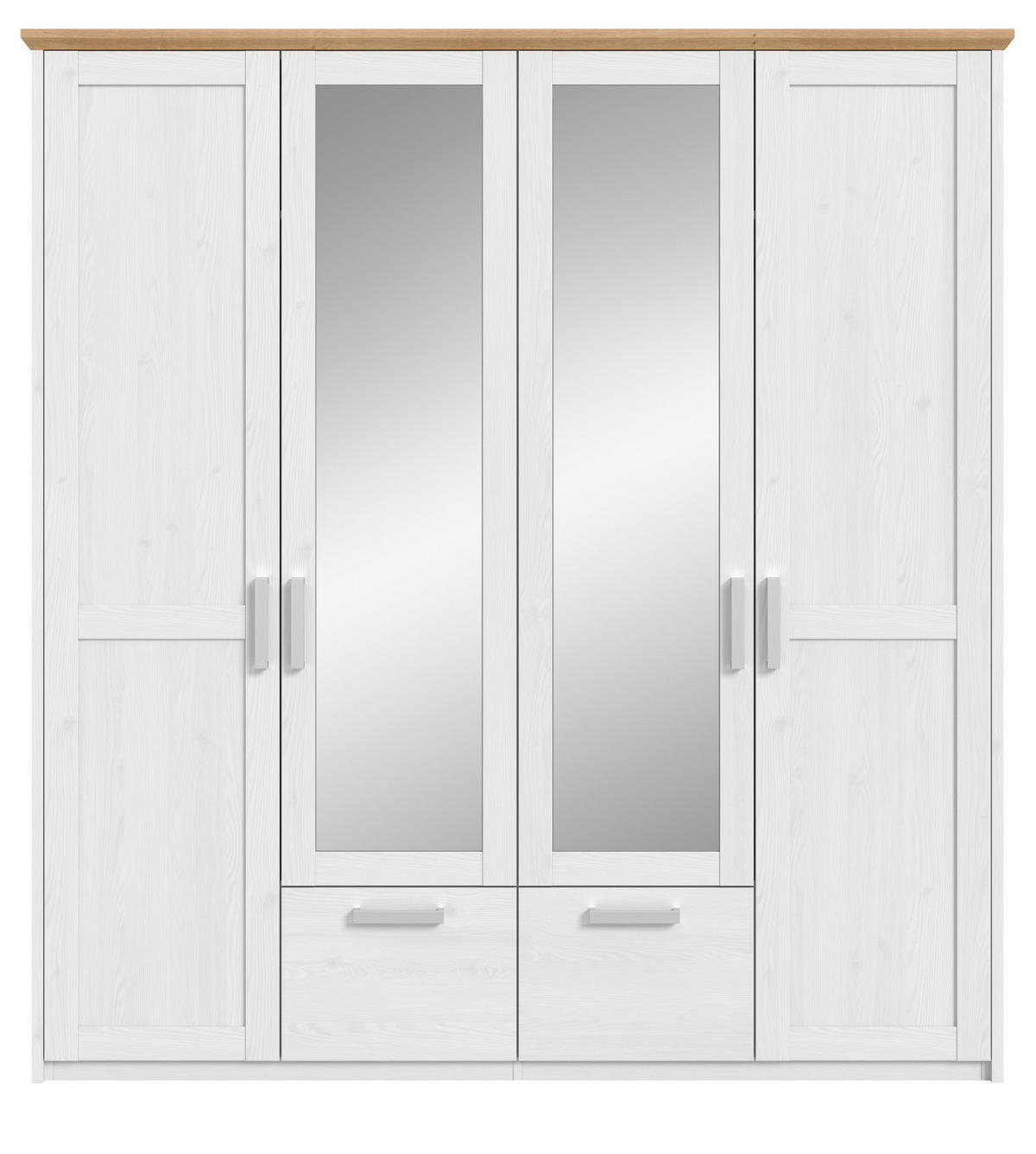 KLEIDERSCHRANK weiß Lärche, Eiche Artisan Landhaus, Drehtürenschrank 4-türig mit Spiegel - Eichefarben/Silberfarben, Glas/Holzwerkstoff (188/200/61cm) - Inn.Furn