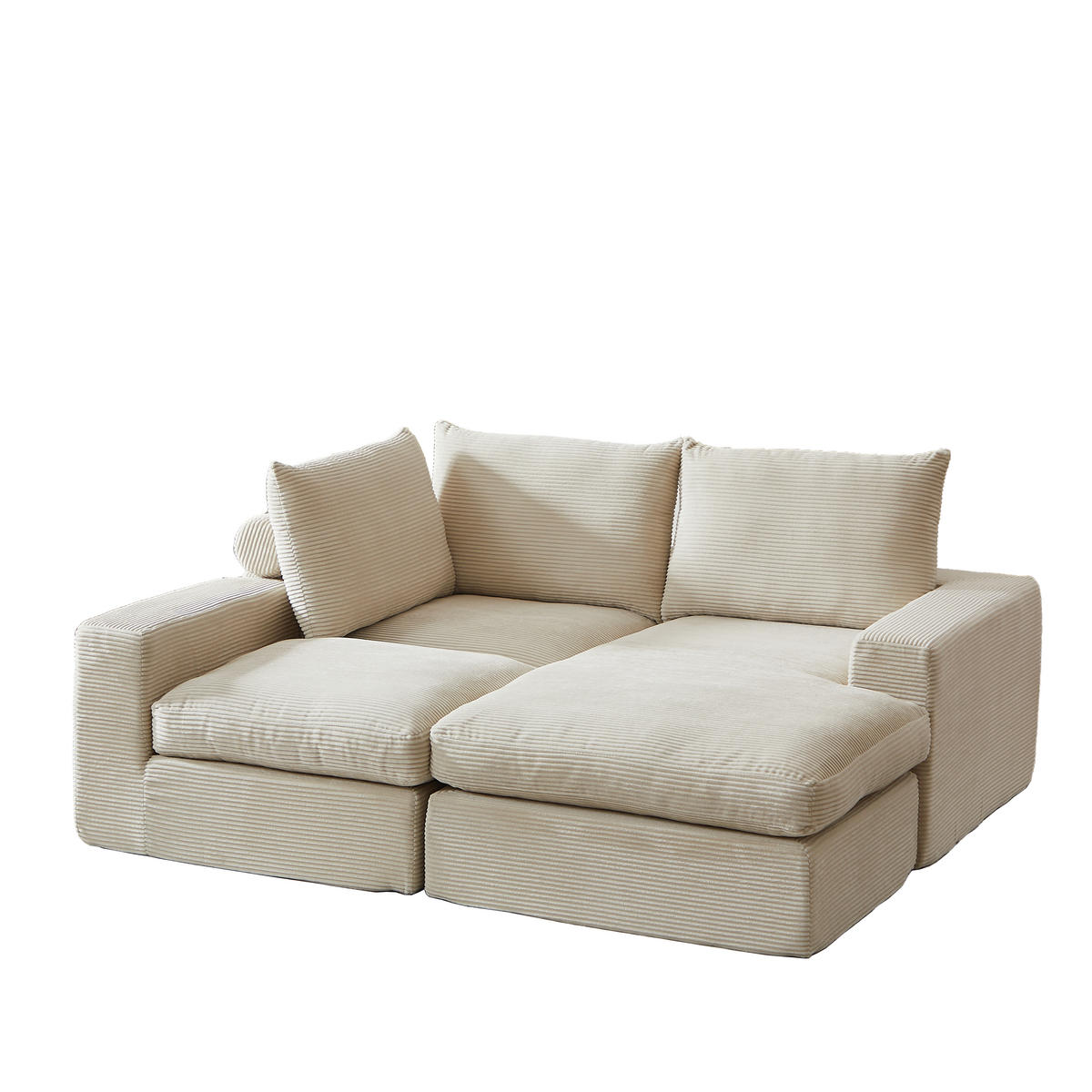 ECKSOFA 251/160/81 cm beige aus Cord mit Chaiselongue, 4 Modulen und 3 Kissen - Beige, Textil (160/251cm) - OKWISH