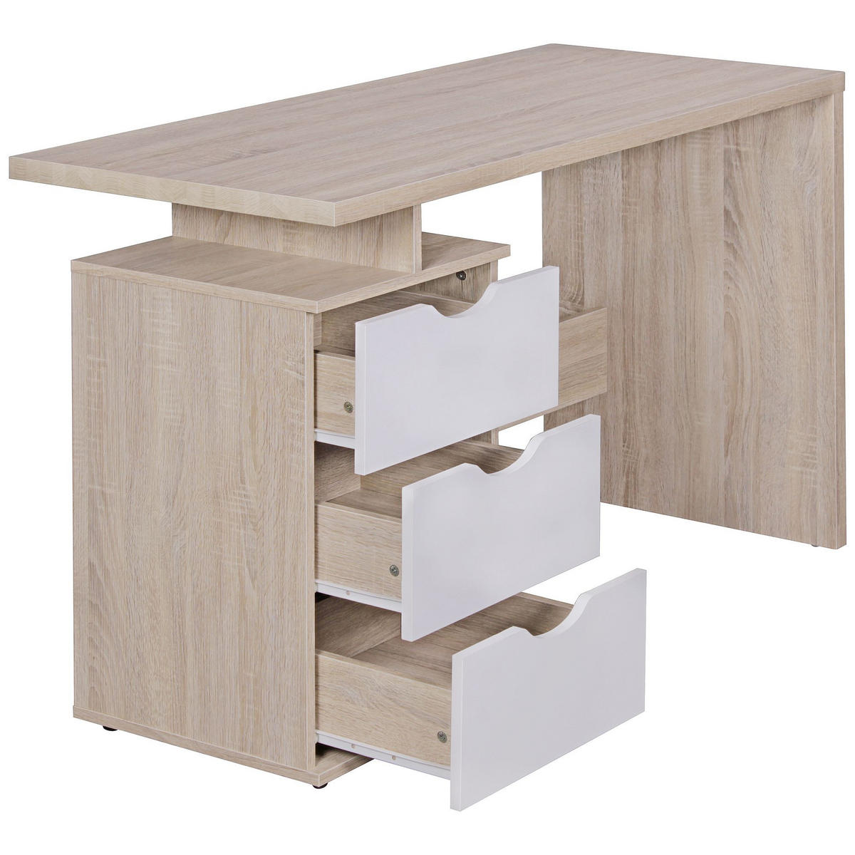 SCHREIBTISCH – Sonoma Weiß, 120x76x53 cm, 3 Schubladen, stilvoll - Beige, Holz (53/120/76cm) - KADIMA DESIGN