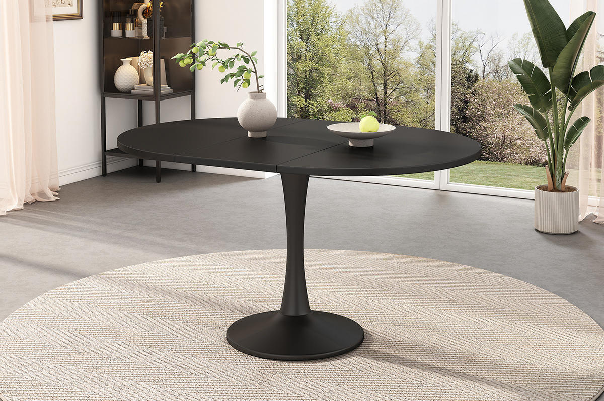 AUSZIEHTISCH oval 100/100/75 cm, ausziehbar auf 140 cm, Schwarz - Schwarz, Holzwerkstoff (100/140/75cm) - BEAOK