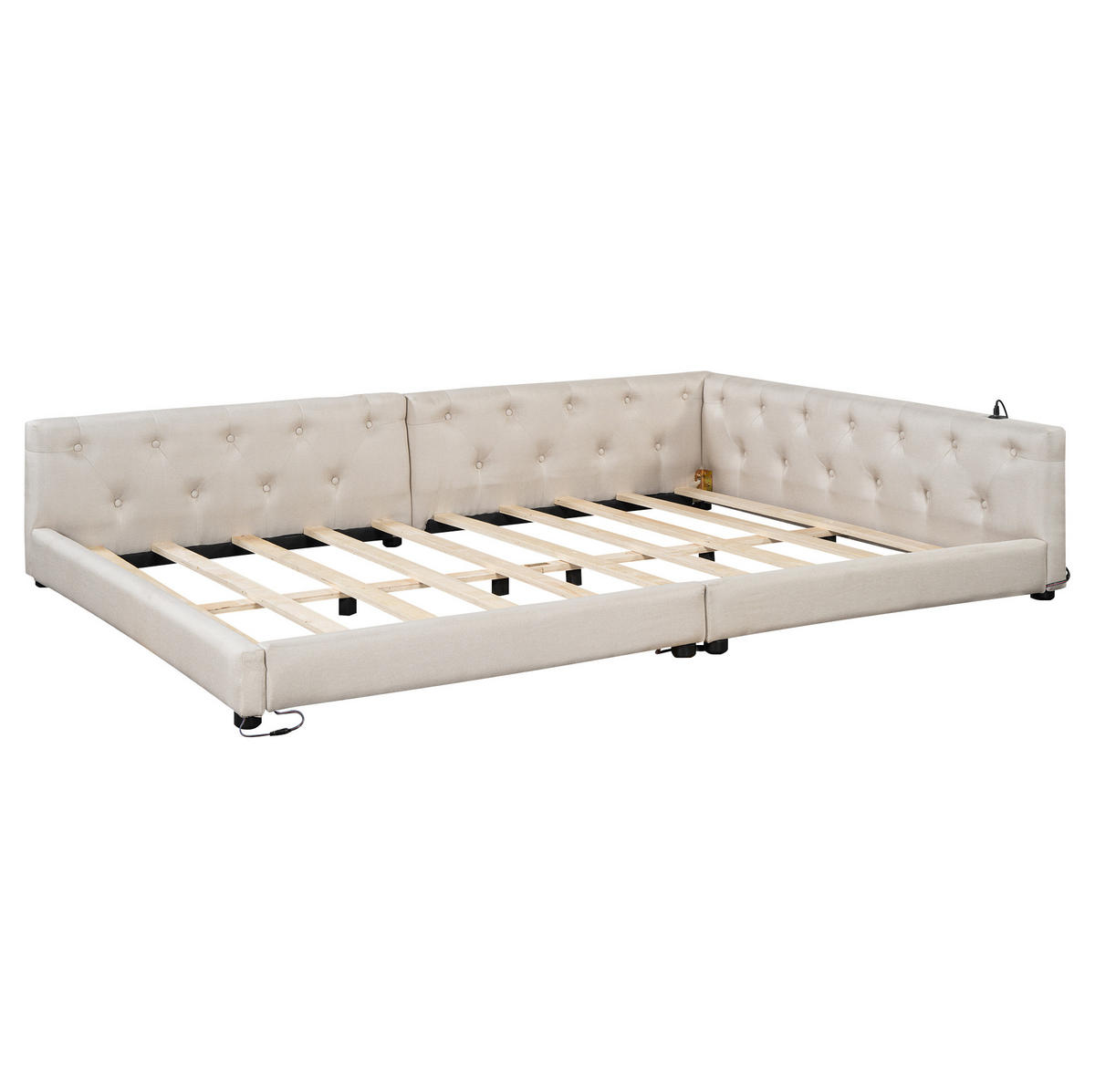 SCHLAFSOFA aus Leinen und MDF 140x200 cm Beige mit LED-Beleuchtung und USB-/Typ-C-Anschlüssen - Beige, Textil (140/200cm) - IVMEU