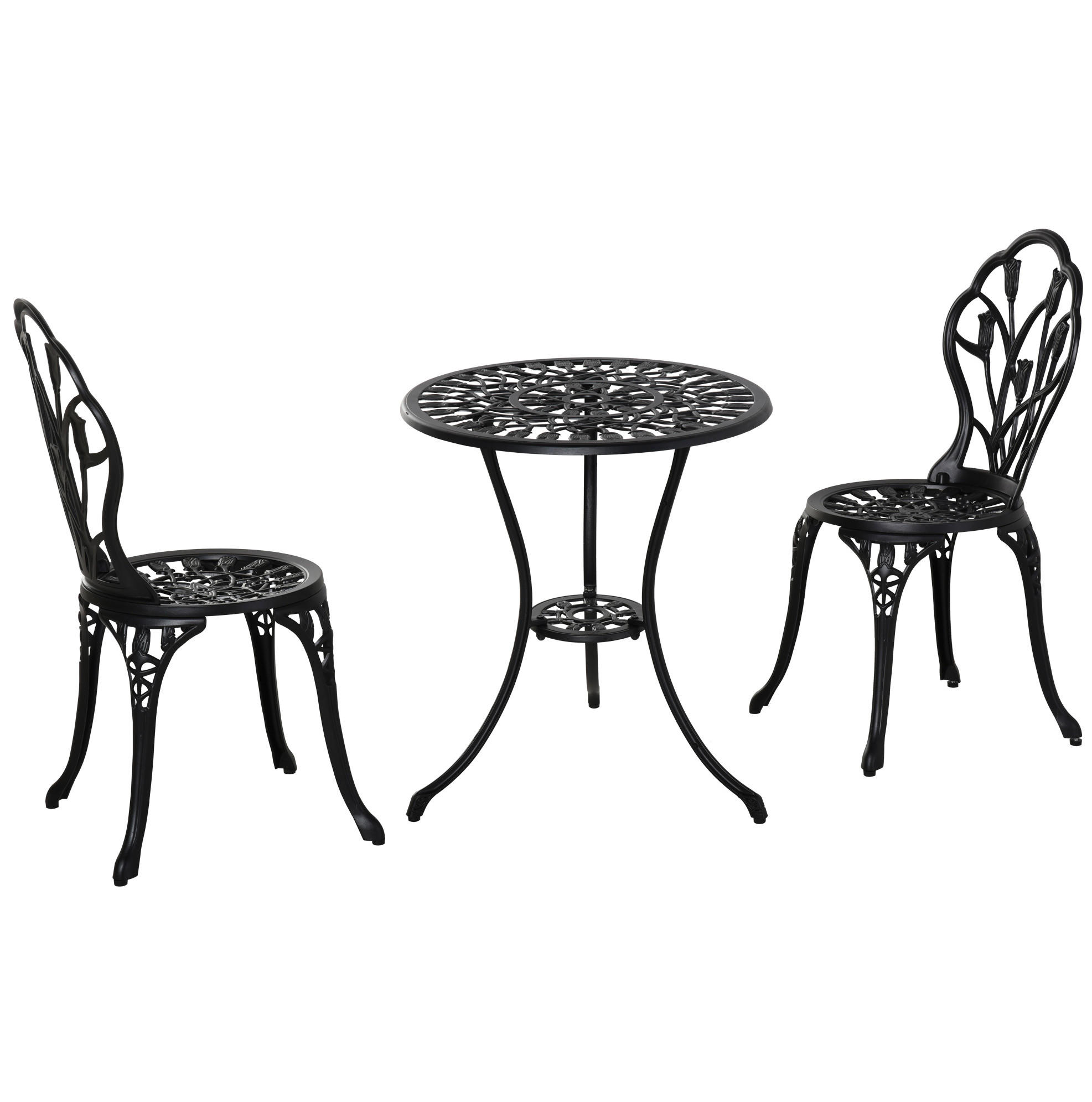 BISTROSET Ø60/67 cm mit 2 Klappstühlen, Schirmloch und verstellbaren Fußpads, Schwarz - Schwarz, Metall - Redom