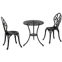 BISTROSET Ø60/67 cm mit 2 Klappstühlen, Schirmloch und verstellbaren Fußpads, Schwarz - Schwarz, Metall - Redom