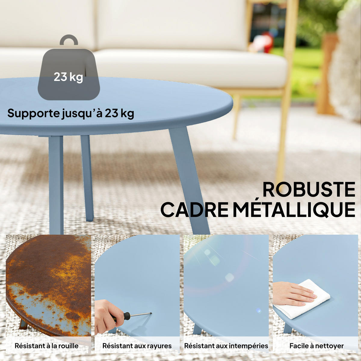 GARTENBEISTELLTISCH DE-14188 rund Ø70 cm Blau - Blau, Metall (70/70/42cm) - ComfortXL