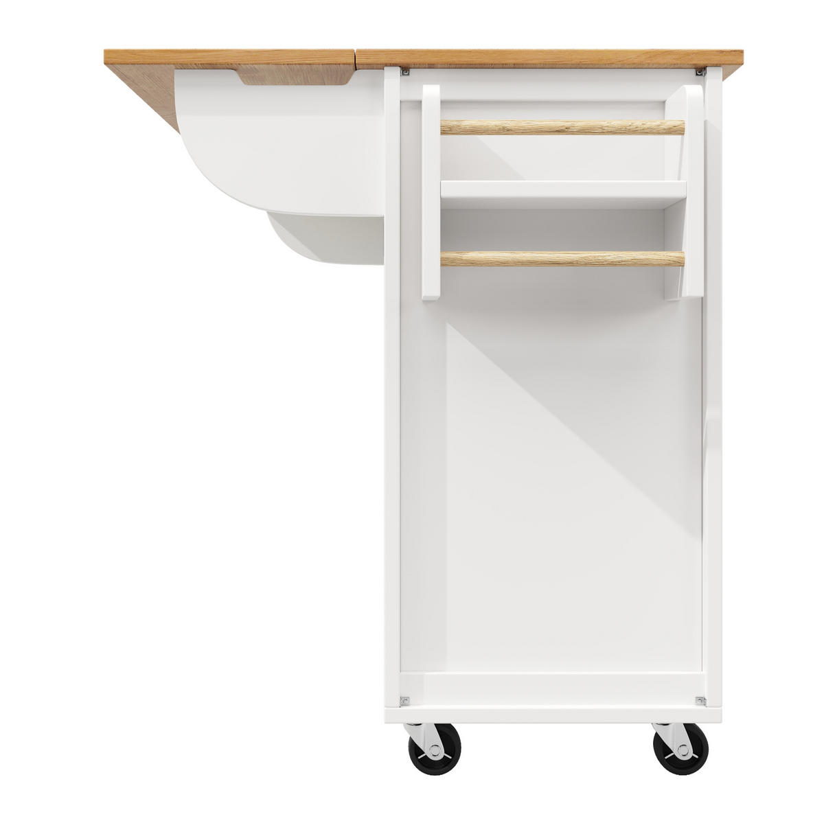 KÜCHENINSEL 137.9x73x92cm aus MDF/Metall mit Klapptisch & Weinregal - Weiß, Holzwerkstoff (137.9/92/73cm) - Modfu