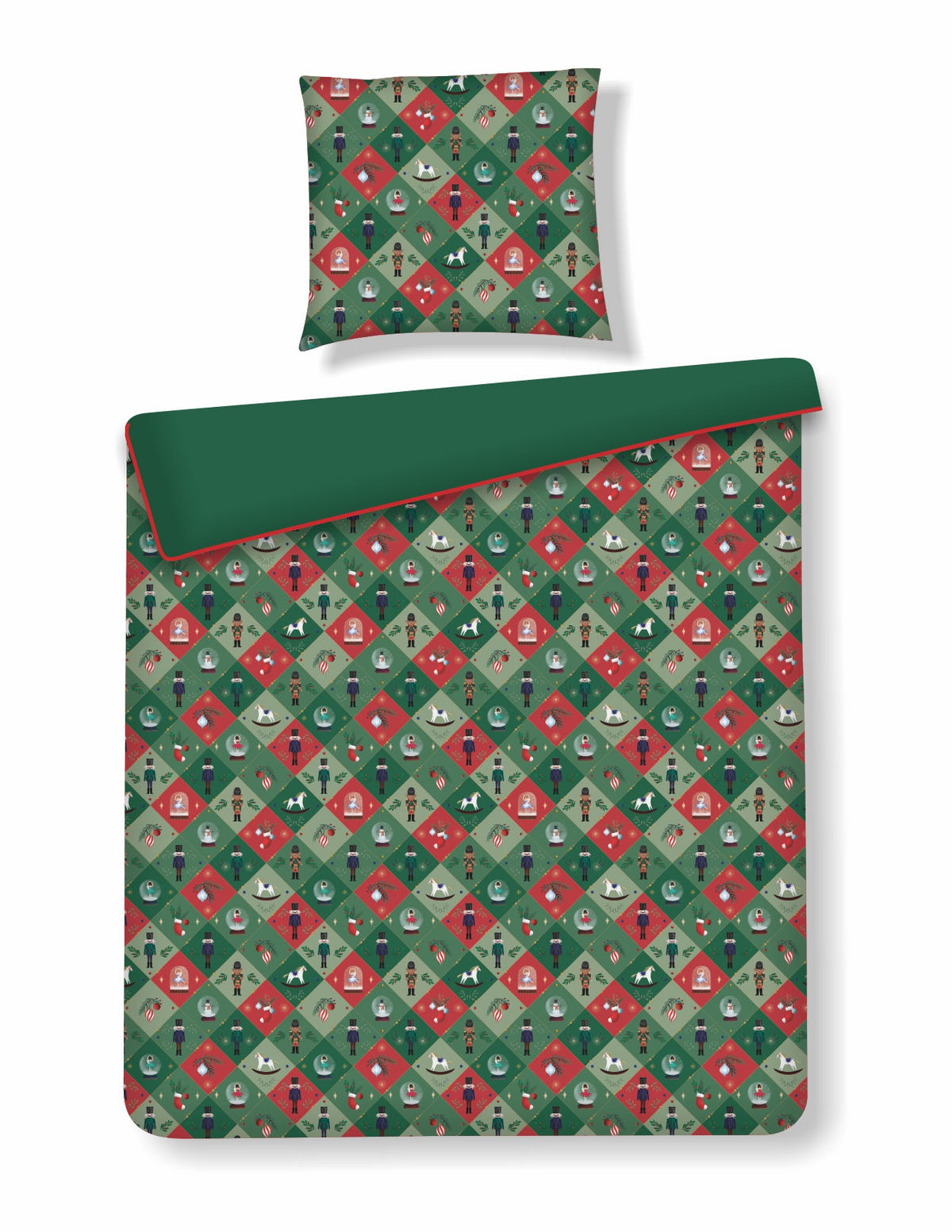 BETTWÄSCHE Baumwoll NUTPATCHER, 140x200 cm, Grün, Winter Weihnachten Bettbezug, Weihnachtsdeko, Christmas, Weihnachtsmotiv - Grün, Textil (140/200cm) - home&you