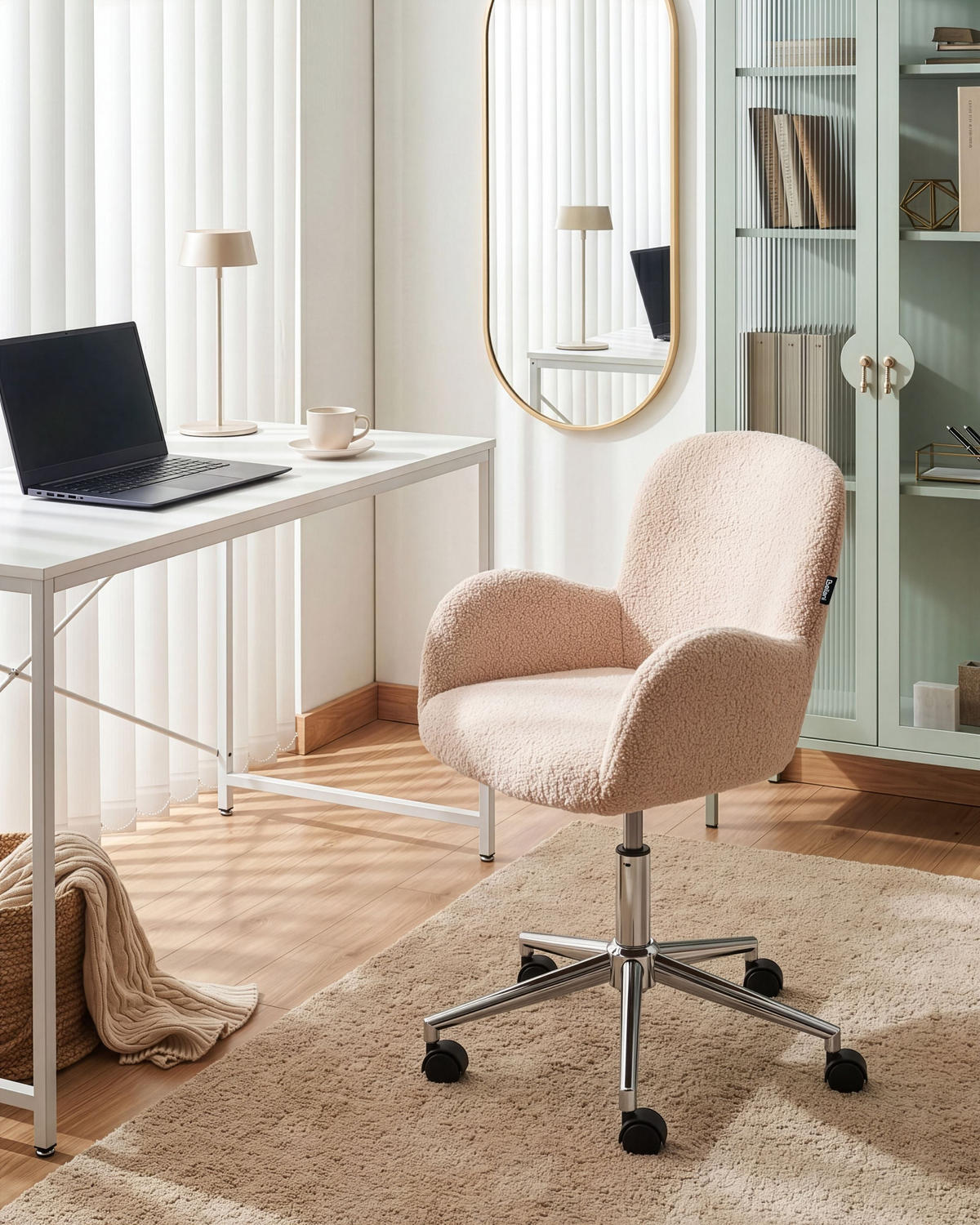 KANCELÁŘSKÁ ŽIDLE Bouclé Světle béžová Priddy - béžová, textil (60/79/60cm) - Beliani