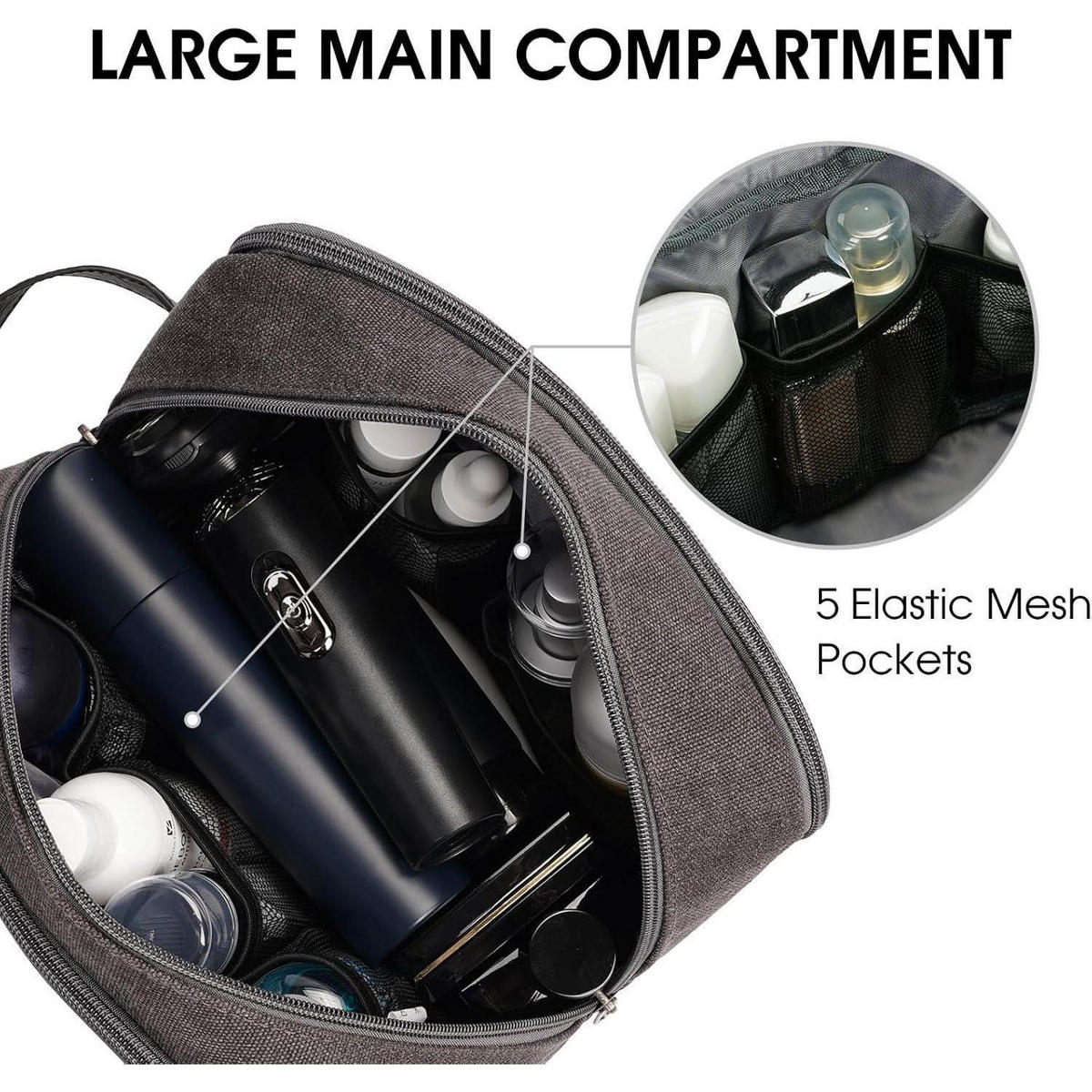 KULTURTASCHE Dunkelgrau Canvas/Veganes Leder - Anthrazit, Textil (16/13/25cm)