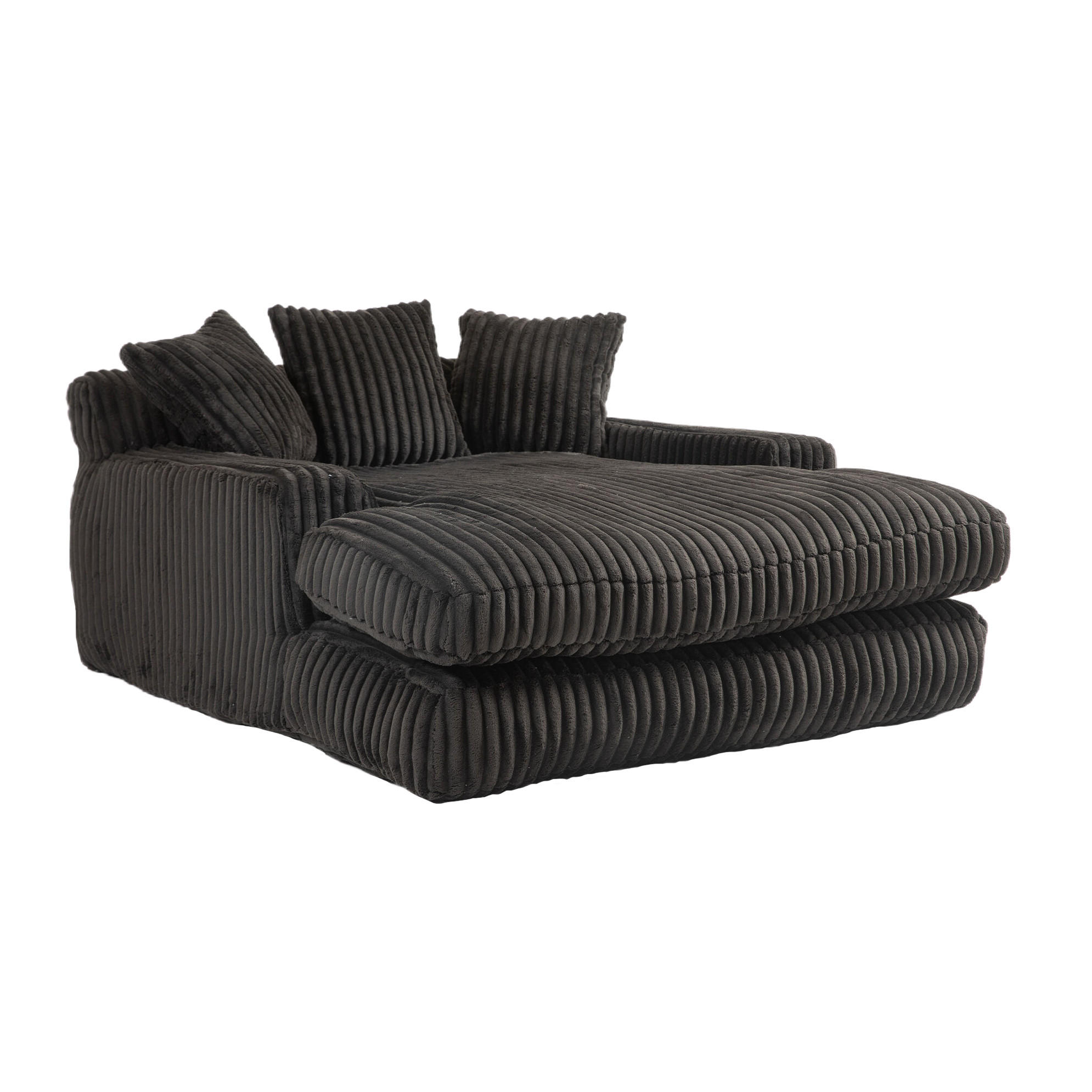 SOFA Chaiselongue 125 x 155 cm Cord Black inkl. 3 Kissen - Schwarz, Textil (155/63/125cm) - Meubliv