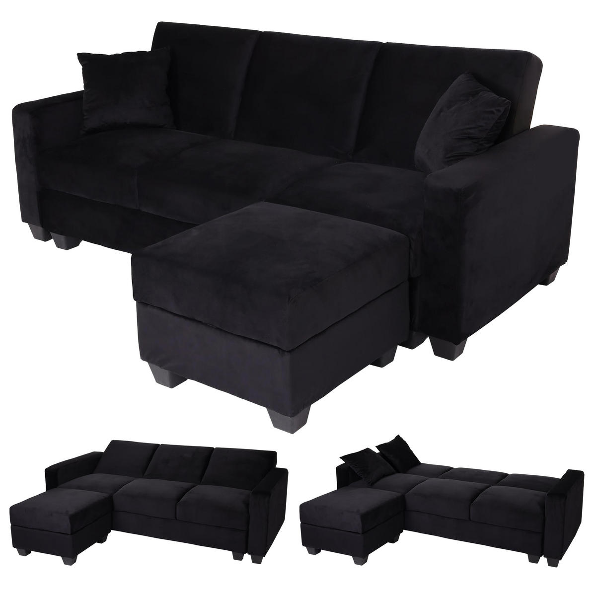 SOFA MIT OTTOMANE Schwarz - Schwarz, Textil (217/145cm) - MCW