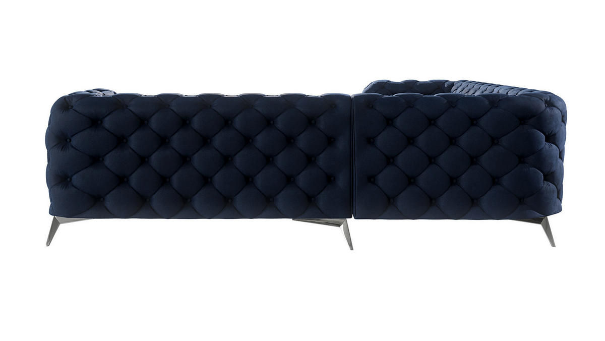 ECKSOFA Chesterfield Laura Marineblau Samt - Silberfarben/Dunkelblau, Holz/Textil (264/264cm) - S-Style Möbel