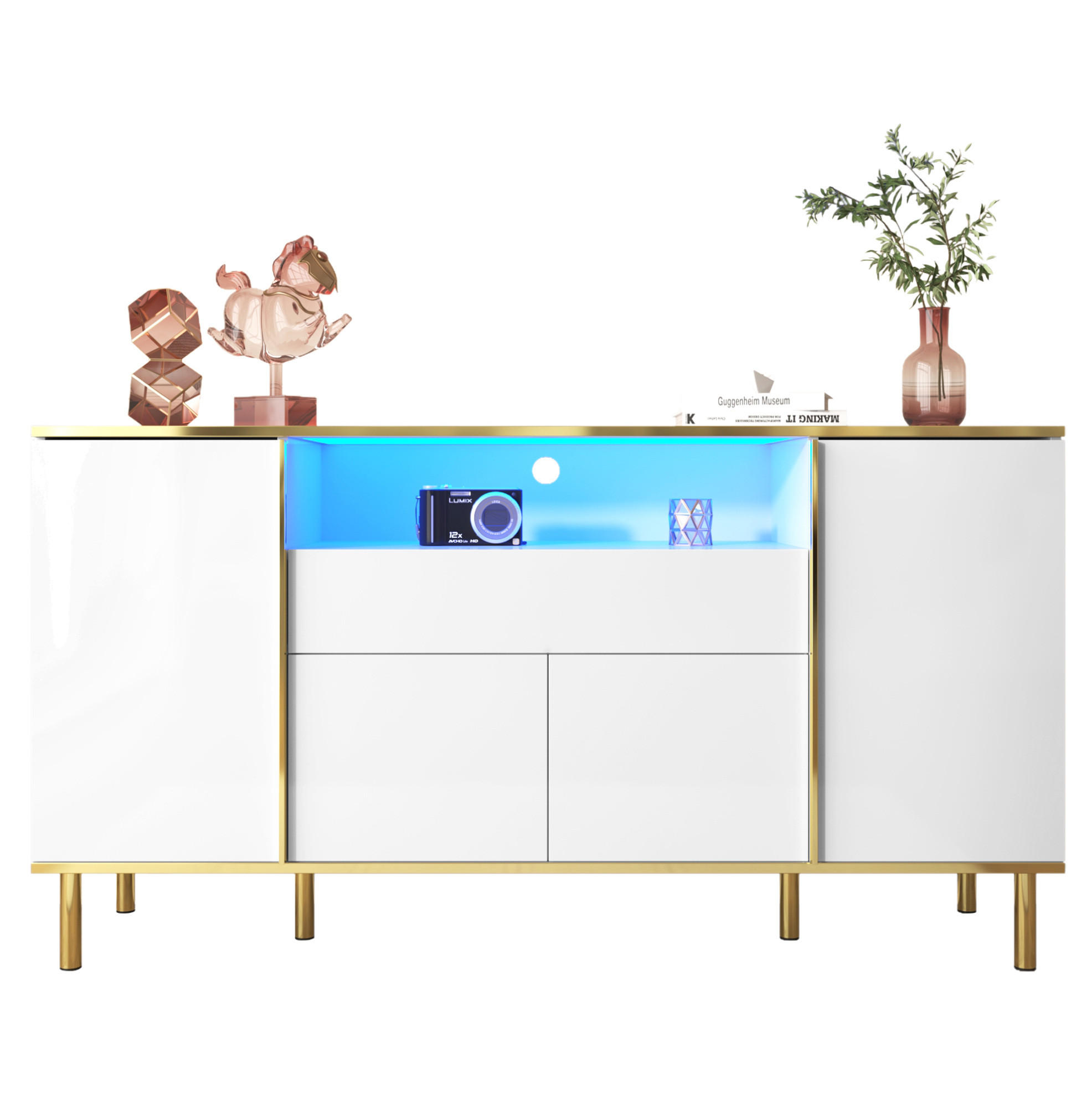 SIDEBOARD 150/40/80 cm Weiß aus MDF und Spanplatte mit LED-Beleuchtung - Weiß, Holzwerkstoff (40/80/150cm) - OKMYHOME