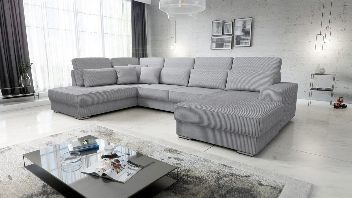 WOHNLANDSCHAFT Nevio In Scala - Hellgrau, Holzwerkstoff/Textil (401/88/226cm) - Fun Möbel