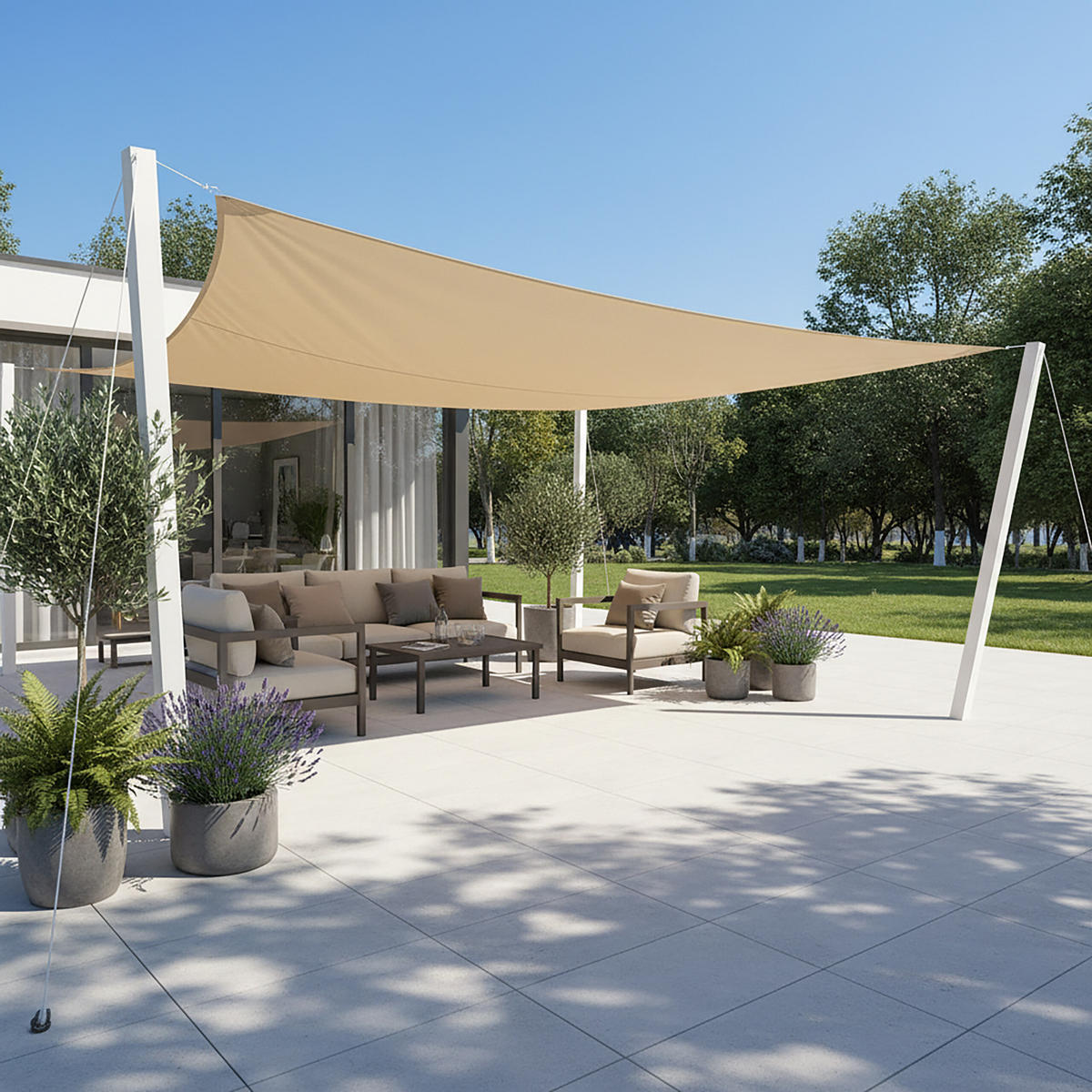 SONNENSEGEL - Beige, Textil/Metall (400/500cm) - Relaxdays