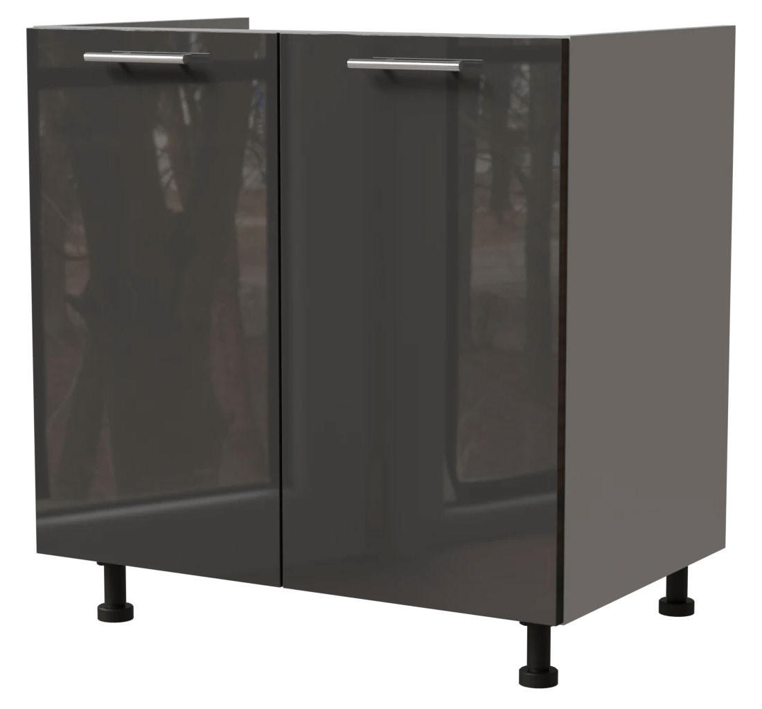 SPÜLENUNTERSCHRANK Essen D8Z/80 Graphit Hochglanz / Grau Matt 80 / 50 / 82cm - Graphitfarben/Grau, Holz/Holzwerkstoff (80/82/50cm) - Feldmann-Wohnen