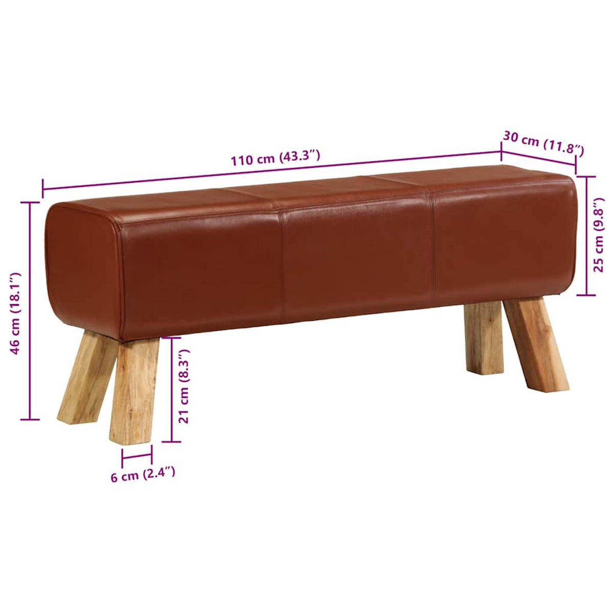SITZBANK Pfero Turnbock Braun 110 cm Braun Echtleder - Braun, Leder (110/46/30cm) - DELUKE